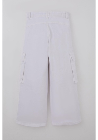 Escabel Kız Çocuk Gabardin Pantolon Kargo Cep Detaylı 5-9 Yaş, Beyaz
