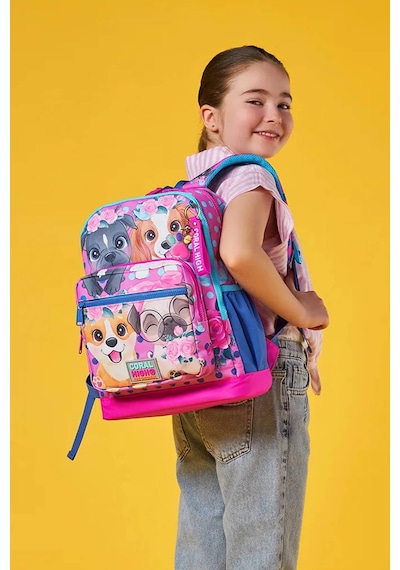 Coral High Pembe Köpek Desenli Dört Bölmeli Okul Sırt Çantası