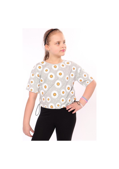 Toontoy Kids Kız Çocuk Baskılı Bisiklet Yaka Kısa Kollu Tişört - Beli Ayarlanabilir Yeşil