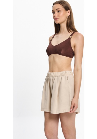 Toosalty Kadın %100 Cotton Kısa Cepli Plaj Şortu 25pl10st Bej