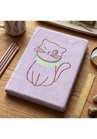 Pelüş Ve Eğlenceli Defter - Kedi Figürlü Lila