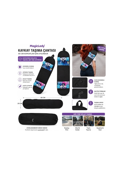 Kaykay Taşıma Çantası 80 Cm Fermuarlı Ayarlanabilir Omuz Askılı Kaykay Koruma Ve Taşıma Kılıfı Diğer