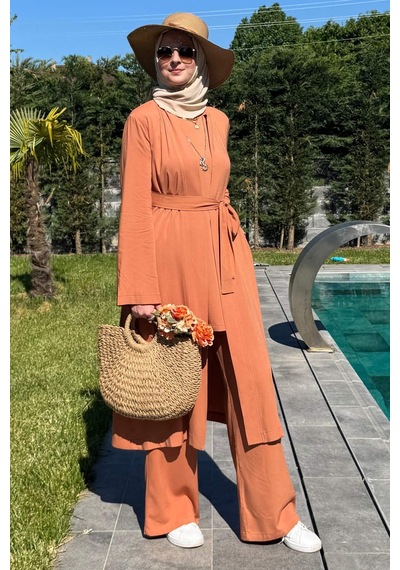 Rabia Şamlı Yaren Üçlü Takım Kiremit Çok Renkli