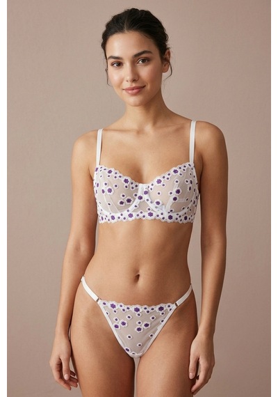Brem Ekru Mor Çiçekli Balenli Bralet Takımı