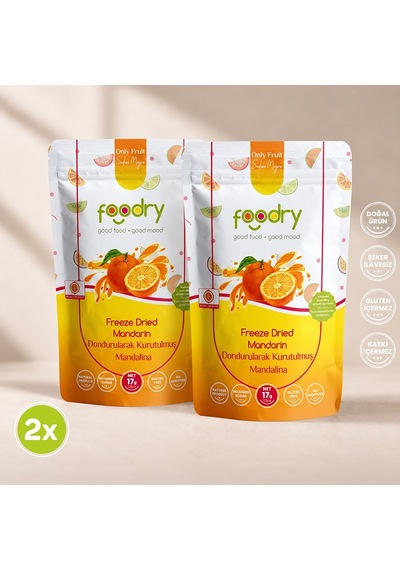 Foodry Dondurularak Kurutulmuş Mandalina Freeze Dry Mandarin Katkısız Çıtır Meyve Atıştırmalığı 2 x 17 G