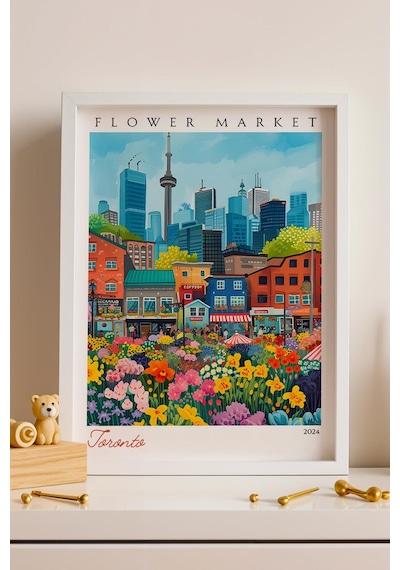 Toronto Kanada Çerçeveli Tablo Seyahat Severlere Salon Ve Ofis İçin Estetik Duvar Dekoru Travel Flower Market