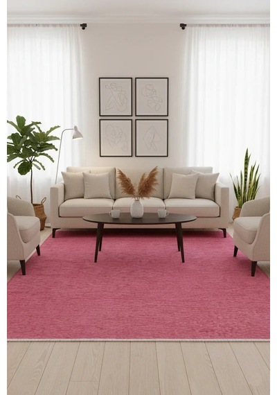 Pembe Düz Modern Yıkanabilir Antibakteriyel Halı - Yohm11500p