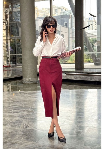 Verymoda Süet Etek F1761 Bordo