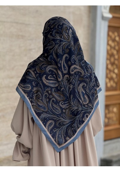 Qalortex Scarf Pamuklu Soft Açelya Desen Eşarp-lacivert
