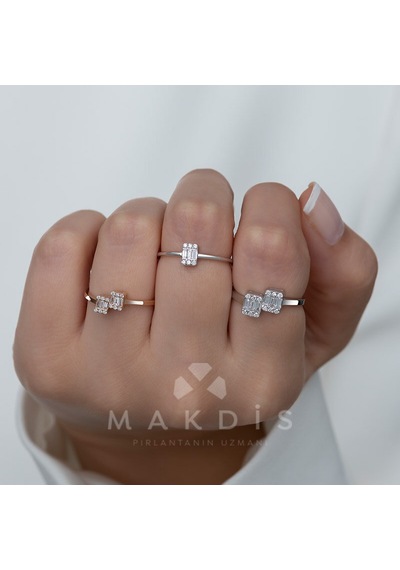 0.10 Karat Baget Pırlanta Yüzük Beyaz Altın