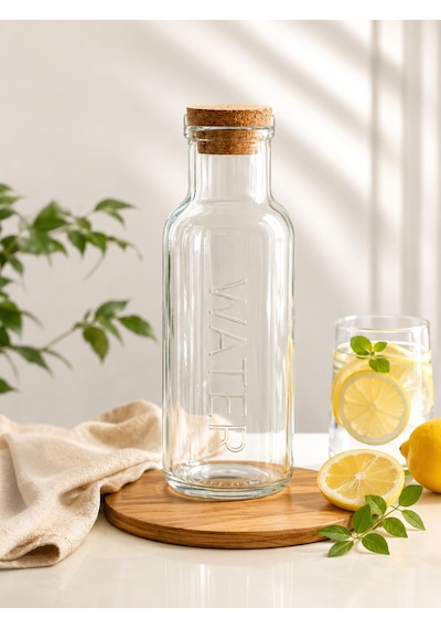 Ciho Cam Sürahi 1000 Ml 1 Litre Mantar Kapaklı Sürahi Karaf