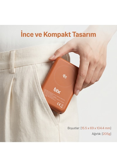 Bix Pb121 Qi2.2 Sertifikalı 25w Kablosuz Magsafe 10000mah Ultra Korumalı Powerbank Dahili Usb-c Kablolu Bej