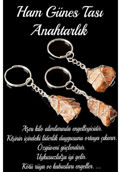 Sertifikalı Tel Sargılı Ham Işlenmemiş Güneş Taşı Anahtarlık