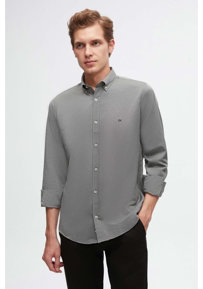 D'S Damat Ds Damat Slim Fit Antrasit Oxford Düğmeli Yaka Kolay Ütülenebilir Nakış Detaylı Pamuklu Gömlek 4HC02ORT03265 Antrasit