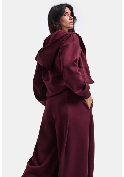 Kadın Bordo W6-35 Üst Polar Alt Eşofman Pantolon 2'li Takım