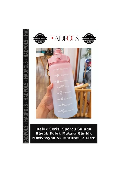 Delux Serisi Sporcu Suluğu Büyük Suluk Matara Günlük Motivasyon Su Matarası 2 Litre Çok Renkli