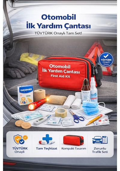 Trafik İlk Yardım Çantası Tüvtürk Muayene Uyumlu Trafik Yönetmeliğine Uygun 35 Parça