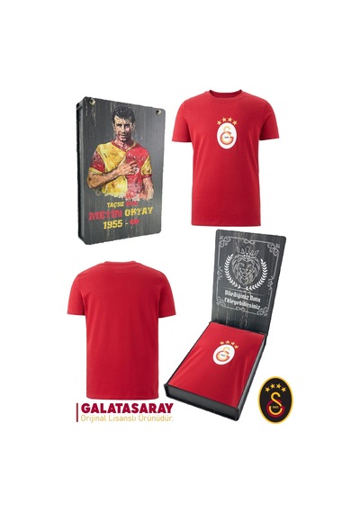 Galatasaray Lisanslı Arma T-shirt Kişiye Özel Metin Oktay Baskılı Ahşap Kutulu 100 Kırmızı