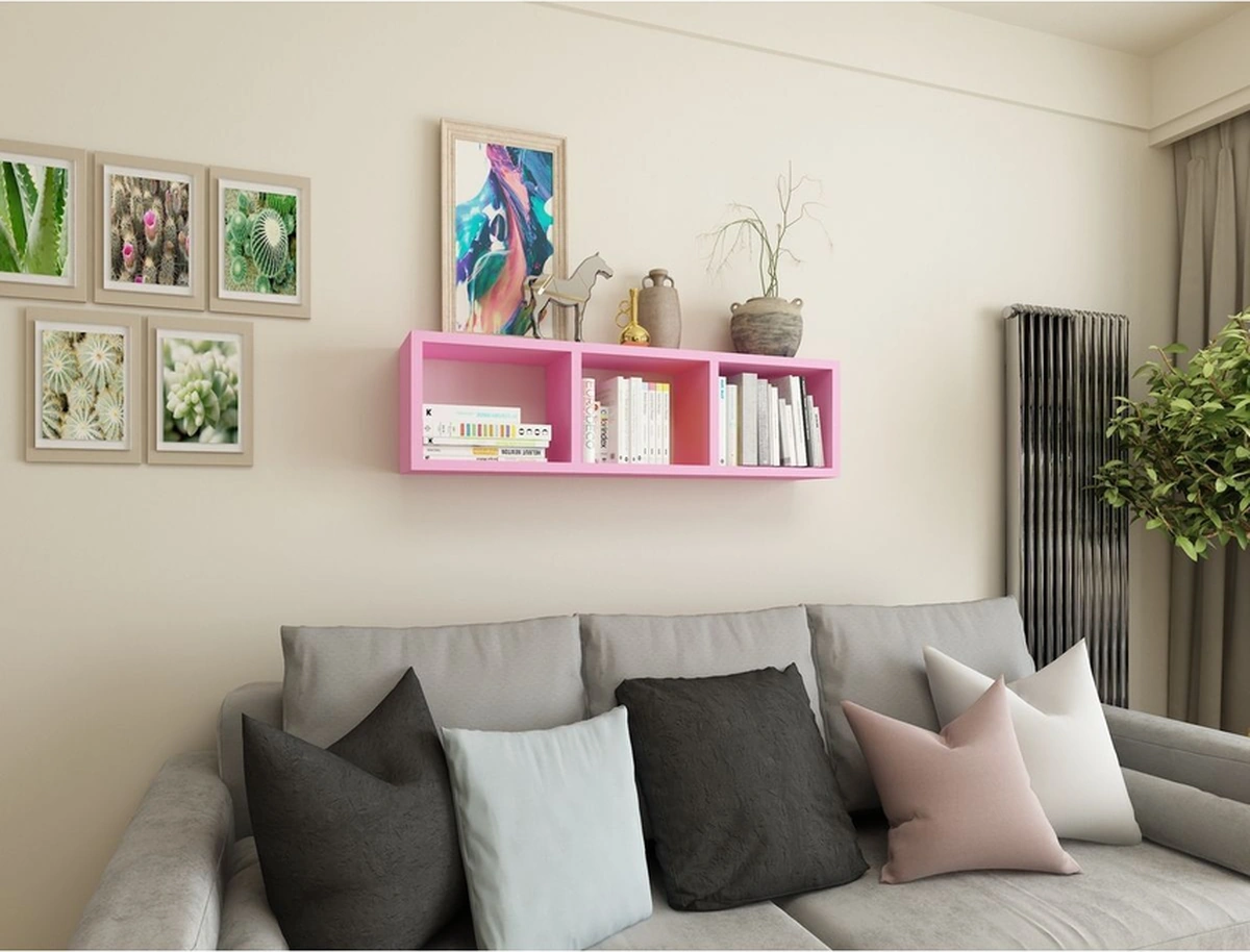 Kitaplık Hediye Duvar Rafı Mobilya 90 Cm Pembe Pembe