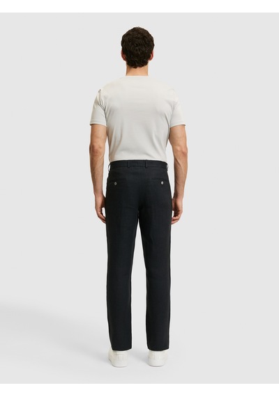 Cacharel Siyah Slim Fit Beli Lastikli %100 Keten Pantolon