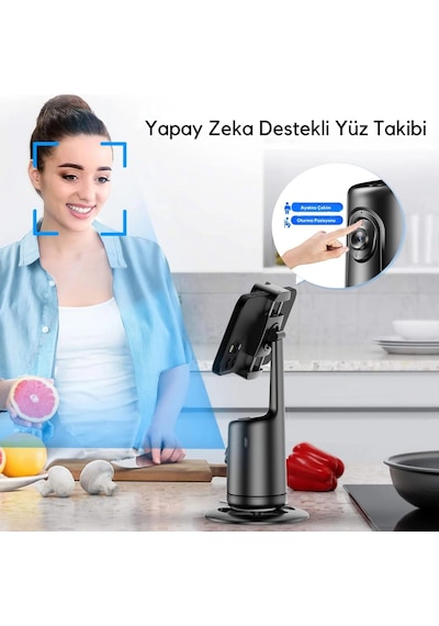 Etashop Akıllı 360 Yüz Takipli Telefon Gimbal Standı Otomatik Döner Tripod Başlığı, Şarjlı Vlog Lıv
