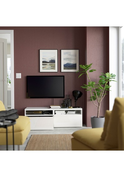 Tv Sehpası, Parlak Cila-beyaz, 120x42x39 Cm, Selsvıken, Çıt Çıt Raylı Beyaz Tv Sehpası, Parlak Cila-beyaz, 120x42x39 Cm, Selsvıken, Çıt Çıt Raylı Beyaz