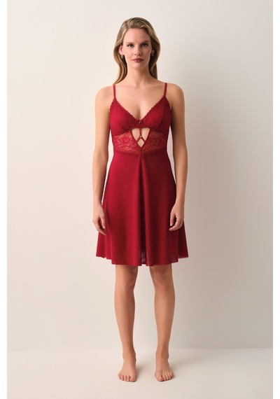 Suwen Passion Dantelli Kısa Gecelik St4451613102 Bordo