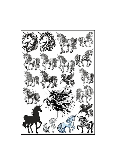 Siyah Beyaz Unicorn Sticker Set