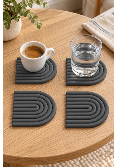 Mını Arch Gökkuşağı %100 Silikon Bardak Altlığı 8 Cm 4'lü Set Gri Çok  Renkli