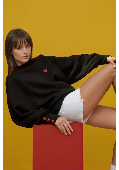Hiccup İşlemeli Pamuklu Sweatshirt Siyah