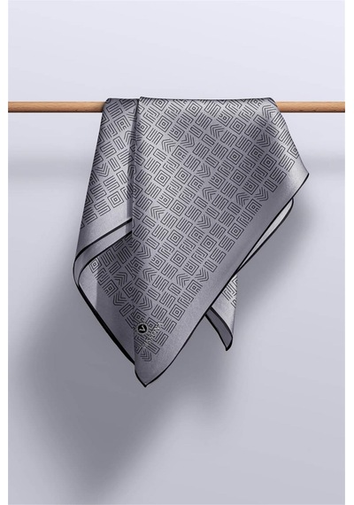Vissona 100% Twill İpek Etnik Motif Desenli Gri - Siyah Renkli 90x90 Dikim Şekli : El Dikişi Eşarp Çok Renkli