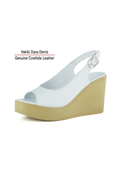 Erkan Saçmacı Mathilda Beyaz Hakiki Dana Derisi Dolgu Topuklu Slingback Sandalet