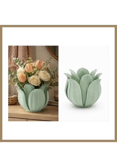 Bezos 3d Baskı Lotus Yapraklı Vazo - Dekoratif Çiçeklik-mint 22