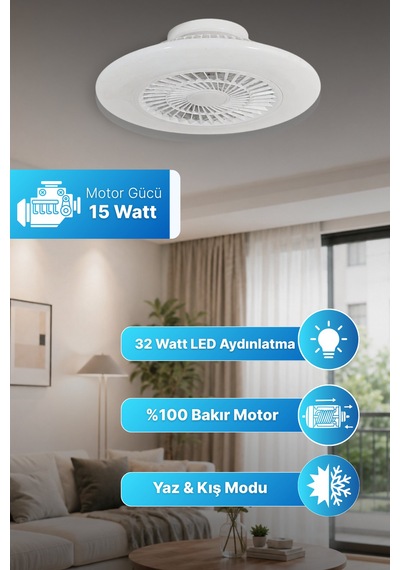 Reyo Akyel Uzaktan Kumandalı 60 Cm Led Tavan Vantilatörü Beyaz