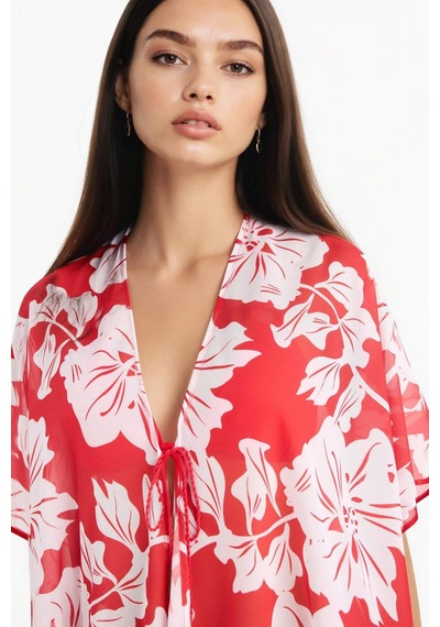 DeFacto Regular Fit Tropikal Desenli Şifon Plaj Kimono-Fall in Love E8221AX25SPRD117