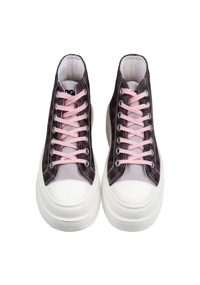 Kadın Vegan Kahverengi Kalın Taban High Sneakers - Brown Tropical Tasarım Çok Renkli