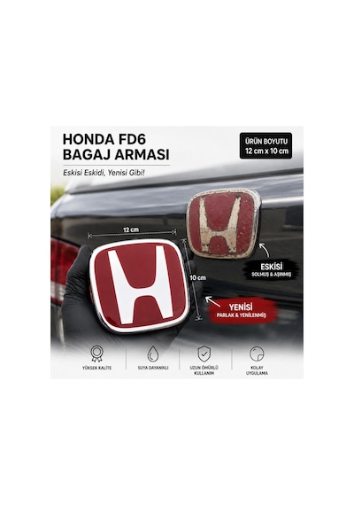Honda Civic Fd 6 Kırmızı Arka Bagaj Amblemi 12 X 10 Cm Geçmeli Ve Yapıştırmalı Arma