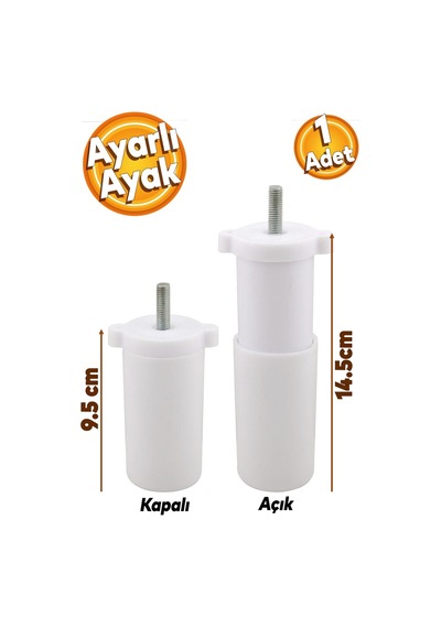 Gizli Mobilya Kanepe Sehpa Tv Ünitesi Koltuk Orta Destek Ayağı Ayarlanabilir 9.5 Cm Beyaz Baza Ayak