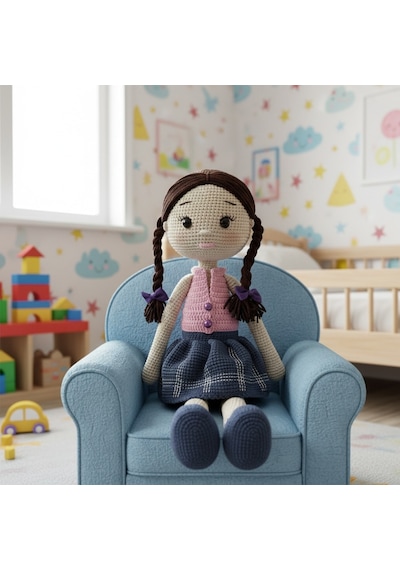 Büyük Amigurumi Bebek Oyun Ve Uyku Arkadaşı Bej - Pembe