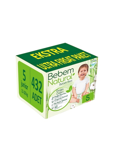 Bebem Natural Bebek Bezi 5 Numara Junior Ekstra 432 Adet 6'lı