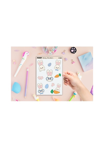 Sevimli Yavru Tavşan Sticker Seti - 10 Adet Etiket Çıkartma Diğer