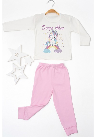 Pia Baby İsimli Kız Çocuk Pijama Takımı %100 Pamuk Penye İsme Özel Baskılı Kişiselleştirilebilir Pijama Seti 20462p14pi Krem