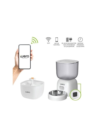 Wero 2in1 Akıllı Kedi Ve Köpek Mama Kabı Ve Su Pınarı Seti Wi-fi Kontrollü Otomatik Besleme 252-51010.01