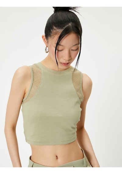 Koton Mesh Detail Tank Top Yeşil 4sal30067ık Yeşil