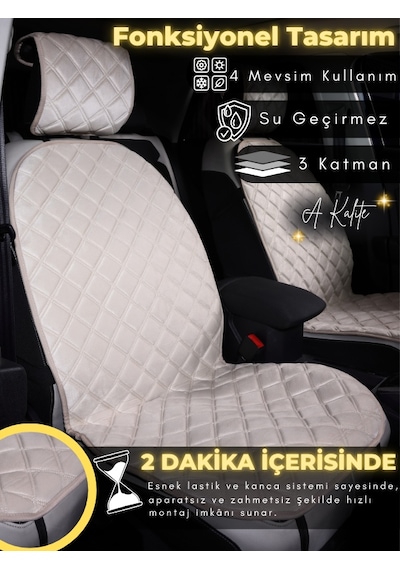 Toyota Corolla Se Hatchback Uyumlu 2'li Süet Oto Koltuk Minderi Universal Oto Aksesuar A4 Bej