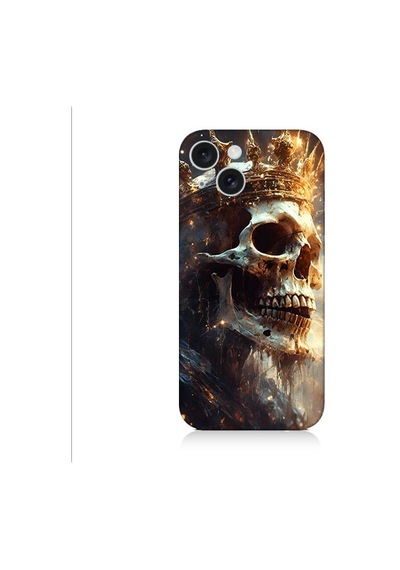 Apple Uyumlu iPhone 15 Plus Alevli Kafatası Desenli Silikon Kılıf Silikon