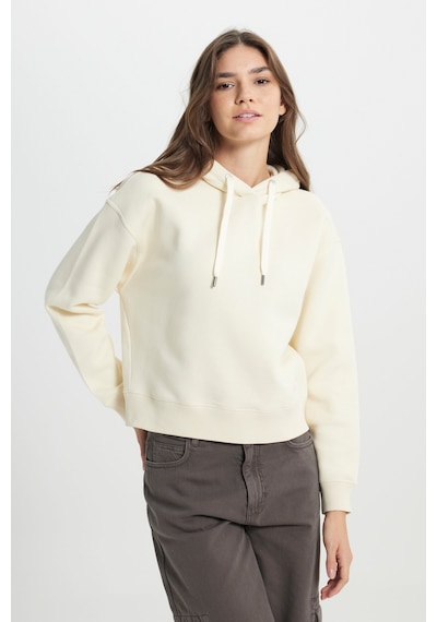 Regular Fit Normal Kesim Kapüşonlu İçi Polarlı Ekru Sweatshirt W242761A74 Ekru