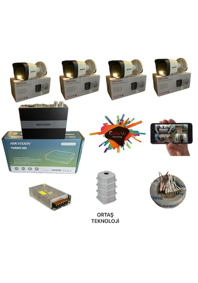 Hikvision 4 Kameralı Gece Renkli 4 Kanal E-ssd Dvr 330gb Kayıt Ci