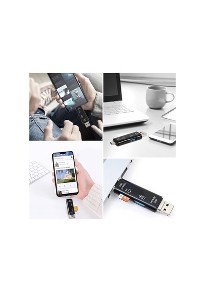 5 İn 1 Çok Fonksiyonlu Usb 2.0 Micro Sd Kart Okuyucu - Usb/micro Usb/type-c Çıkışlı, Otg Çevirici 5 Çok Renkli