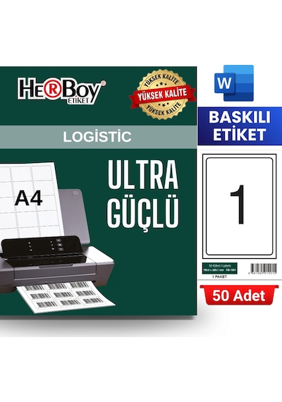 Herboy Hb-1001 199,6 X 289,1 Mm A4 Baskılı Laser Etiket 50 Adet